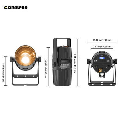 CoralPar Étanchéité IP65 LED Zoom&Wash COB 300W RGBW 4in1 Par Éclairage de Scène blanche chaude Mariage DJ