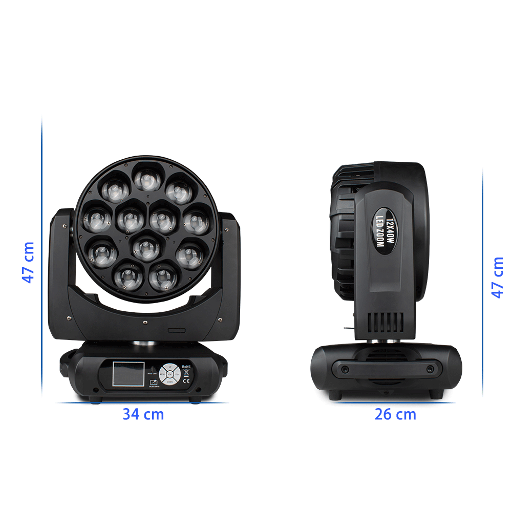 JMS WEBB Lyres LED Beam&Wash Bee Eye 12x40W RGBW Éclairage de Scène Éclairage de Performance DJ Théâtre