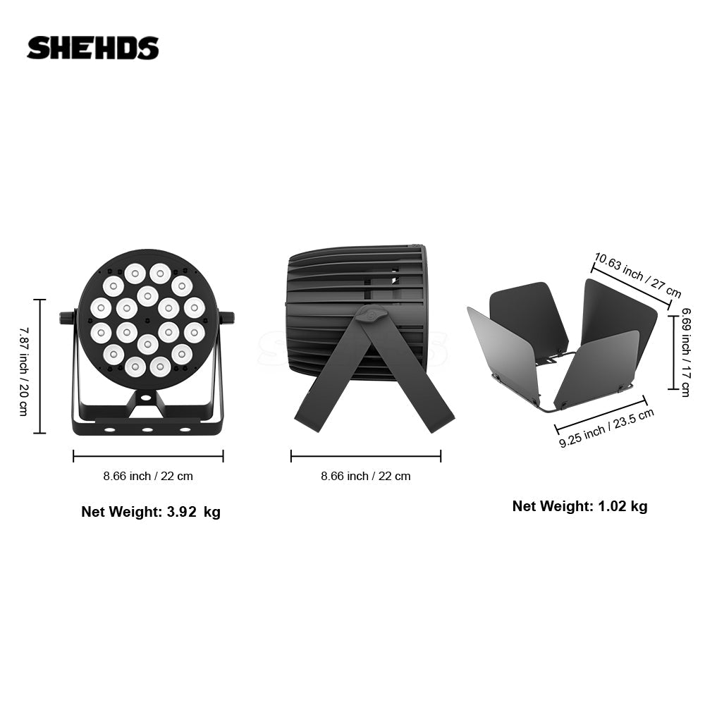 SHEHDS Nouvelle version en alliage aluminium LED 18x18W RGBWA+UV 6In1 Par Mélange de couleurs Éclairage de Scène