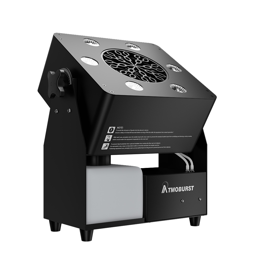ATMOBURST Machine à bulles 90W avec LED 6x4 W RGBW grande sortie de mousse, Angle réglable