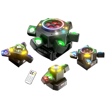 SHEHDS Projecteurs Asservis Beam LED 2/3/4/6 Bras 50W/80W/100W/120W RGBW avec Télécommande Sans Fil pour Éclairage de Scène, Soirées, Bars et DJs