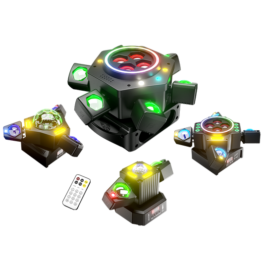 SHEHDS Projecteurs Asservis Beam LED 2/3/4/6 Bras 50W/80W/100W/120W RGBW avec Télécommande Sans Fil pour Éclairage de Scène, Soirées, Bars et DJs