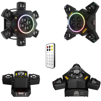 SHEHDS Projecteurs Asservis Beam LED 2/3/4/6 Bras 50W/80W/100W/120W RGBW avec Télécommande Sans Fil pour Éclairage de Scène, Soirées, Bars et DJs